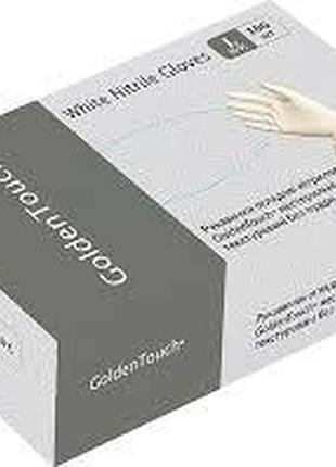 Рукавички нітрилові goldentouch white (l) щільність 3.7 г білі в упаковці 50 пар