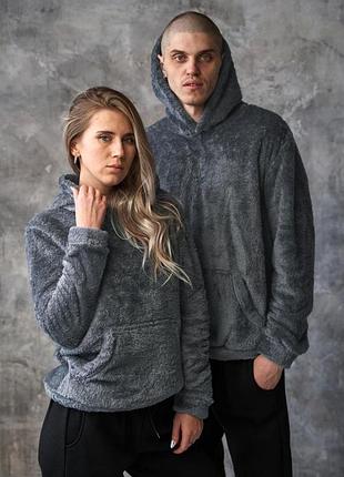 Плюш худи серая