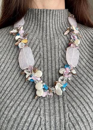 Ексклюзивне кольє: рожевий кварц та барокові перли