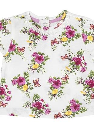 Белая футболка с принтом цветов chicco для девочки 74,80,86 см