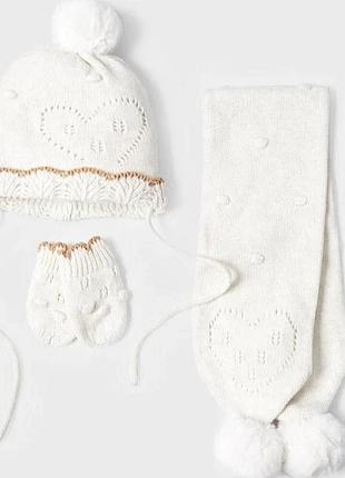 Шапка+шарф+рукавиці для дівчинки mayoral 9543.24 62 см бежевий