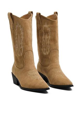 Жіночі ковбойські чоботи замшеві бежеві | нові трендові western boots | 36–40