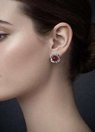 Серебряные серьги 925 проба с натуральным сердоликом