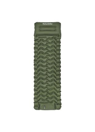 Матрас туристический надувной одноместный naturehike cnk2550ws019, 200х60х6.5 см, зеленый со встроенной помпой для надувания