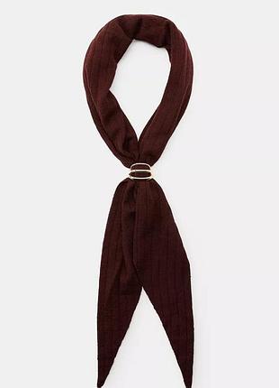 Коричневый платок с брошью с содержанием шерсти zara