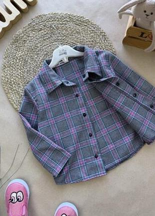 Рубашка фланель серо розовая