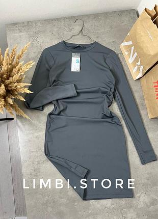 🌷нова графітова сукня плаття зі збіркою на талії з драпіруванням новое графитовое платье с драпировкой скимс мини