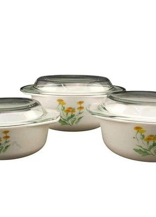 Набор стеклянных кастрюль с крышками 3 шт 1864 ассорти тм а-плюс