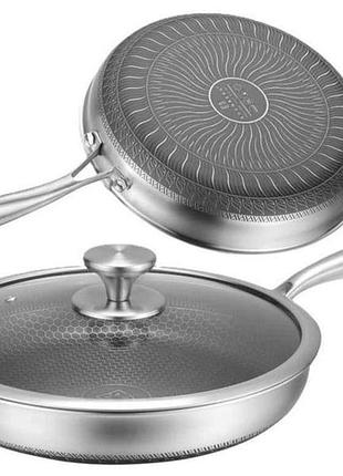 Сковорода нержавеющая сталь с крышкой, 22см тм edenberg