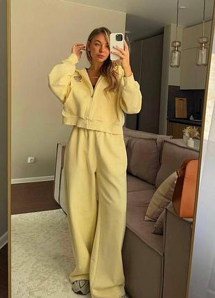 Спортивний костюм оверсайз з кофтою на блискавці з капюшоном з широкими штанами