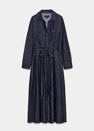 Роскошное джинсовое платье с поясом zara
