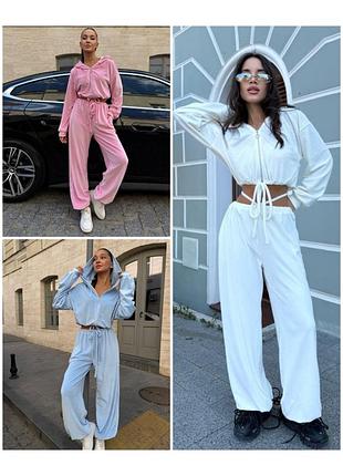 Костюм велюровый женский 42-48р. оверсайз кофта с капюшоном и брюки в трендовых цветах