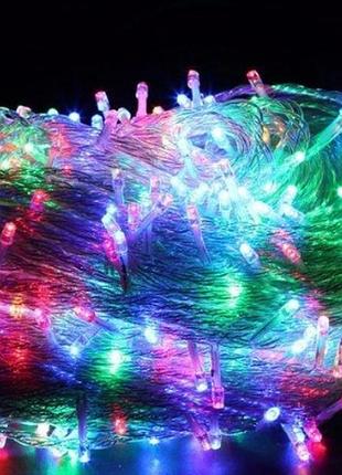 Xmas гирлянда led 100l 3.3 line m-1 multi 10 mетров уличная+соед.белый провод 8109