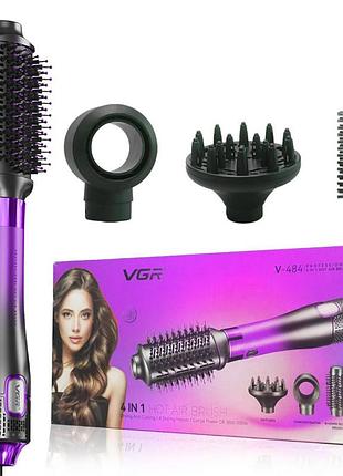 Фен-щётка vgr v-484, 4 насадки, 1100 вт, ионизация