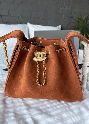 Рижа замшева сумка люкс якості drawstring bucket bag / velvet chain 27 25 хобо hobo