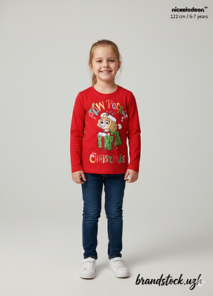 Красный лонгслив paw patrol christmas со скай 6-7 лет (122 см)