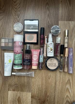 Набір лот декоративної косметики тональний крем, консилер, помада, тіні, блиск, гель для брів, пудра, гліттер для очей eveline parisa bielita young bb