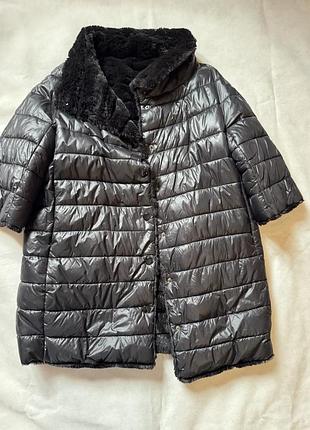 Двусторонняя женская удлиненная курточка на меху из рукавава 3/4