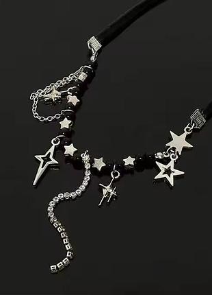 Ефектна нержавіюча прикраса шкіряний шнурок зірочки камінці