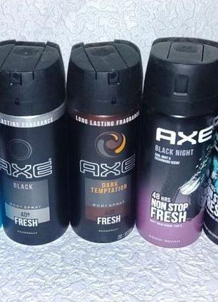 Мужские дезодорантыaxe 150 мл, в наличии разные ароматы
ice chill

black night
dark temptation
apollo 
black