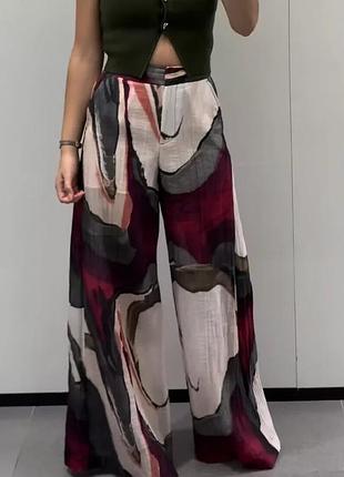 Штани zara з широкими штанинами, розмір м, ліоцел в комплекті з льняною сорочкою massimo dutti