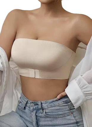 Ідеальний топ топік бюстгальтер без кісточок бандо бежевий безшовний l/xl