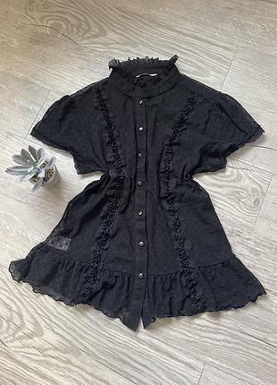 Чорна блуза прозора papaya мереживо та рюши розмір l