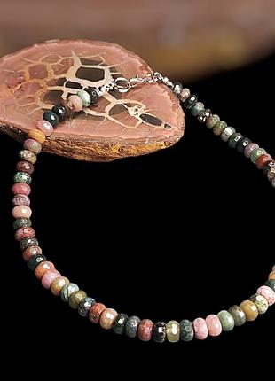 Намисто коротке з натурального мохового агату. чокер агат моховий. кольє з агату.