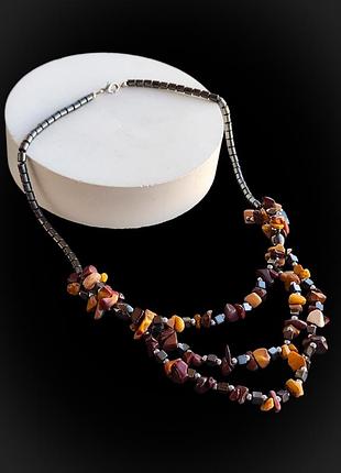 Коротке намисто з натурального гематиту та яшми мукаїт. чокер гематит. кольє яшма. вінтаж.