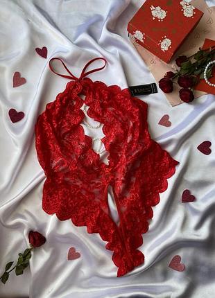 Червоне мереживне боді з перлинами на плюс сайз від love&honey, день закоханих