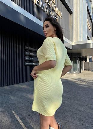 Мини платье с коротким рукавом, вязаное платье на пуговицах 7
