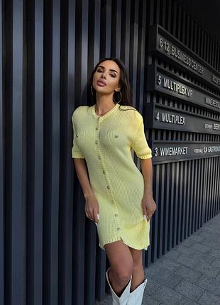 Міні сукня з коротким рукавом, в'язана сукня на гудзиках 6