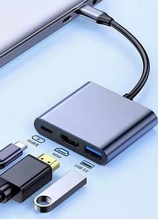 Адаптер перетворювач хаб hab універсальний type-c — hdmi usb type-c 4k. перехідник type-c — hdmi
