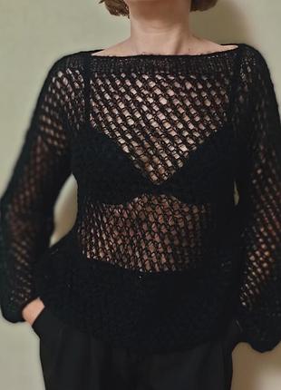 Шикарний мохеровий светр з візерунком 44 розмір ручна робота