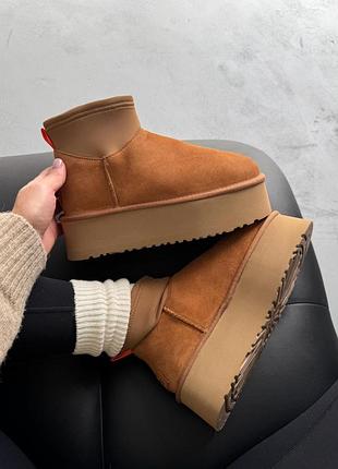 Женские угги из натурального меха ugg classic dipper low chestnut
