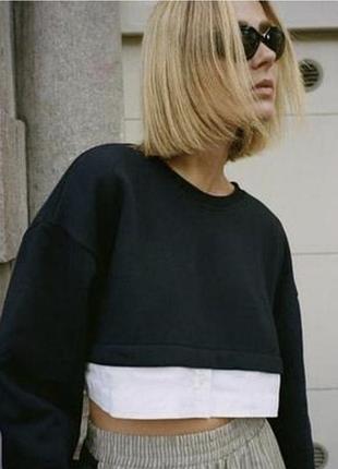 Жіночий укорочений світшот  оверсайз з обманкою сорочки