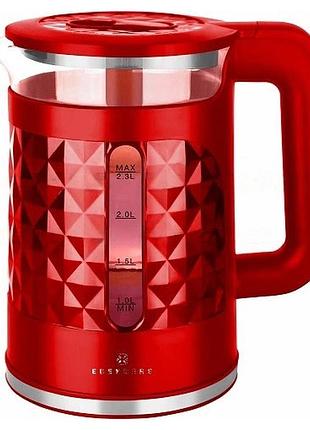Електрочайник скляний edenberg eb-83559 2.3л 1500вт red