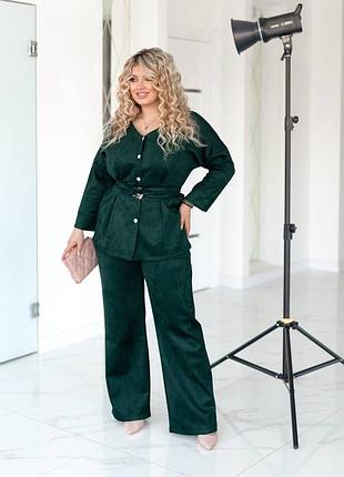 Жіночий замшевий костюм зі штанами палацо