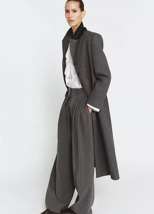 Темно сіре пальто zara приталене пальто з вовною limited edition вовняне пальто класичне однобортне пальто з коміром довге пальто мінімалістичне
