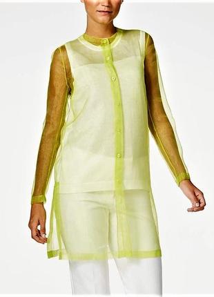 Длинная туника блуза из желтой органзы с рукавами s