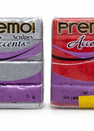 Полімерна глина premo sculpey accents, 2 кольори (срібло + червоний), нова