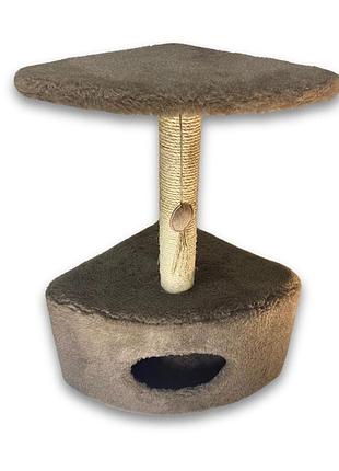 Дряпка природа д11у для котов угловая с будкой бежевая 39x39x65 см