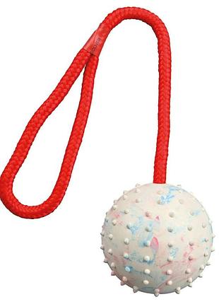 Игрушка trixie для собак м_ч на веревке с ручкой апортовый резина 7 см/30 см