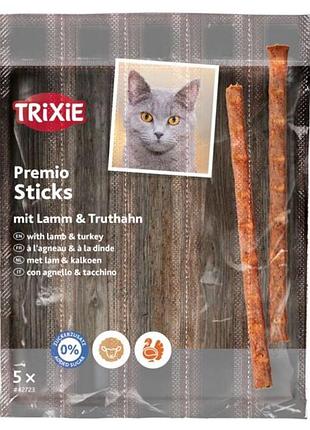 Ласощі trixie premio sticks quintett with lamb/turkey для котів палички з ягням та індичкою 5 г 5 шт