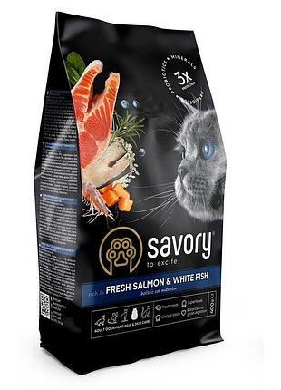 Корм сухий savory adult cat gourmand fresh salmon and white fish для дорослих котів зі свіжим лососем і білою рибою 400 г