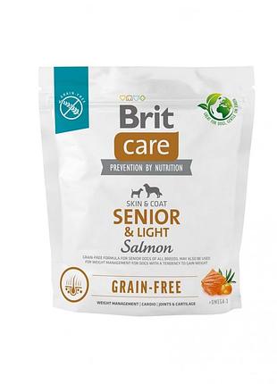 Корм сухий brit care dog grain-free senior and light для старіючих собак беззерновий з лососем 1 кг