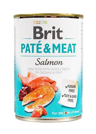 Корм влажный brit care pate and meat для взрослых собак с лососем 400 г