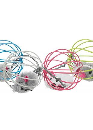 Іграшка trixie для котів мишка в дротяній кулі з дзвіночком плюш/метал 6 см