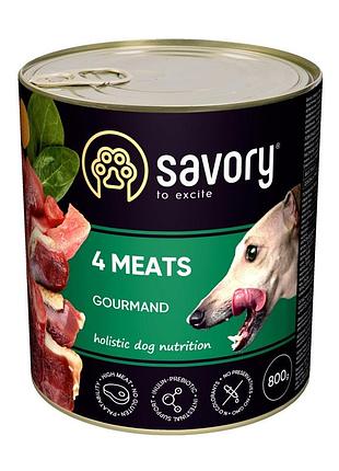 Корм вологий savory dog gourmand 4 meats паштет для дорослих собак усіх порід з чотирма видами м’яса 800 г