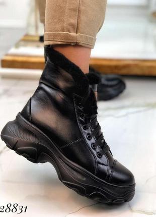 Зимние черные кожаные ботиночки ugg ✔️7 фото